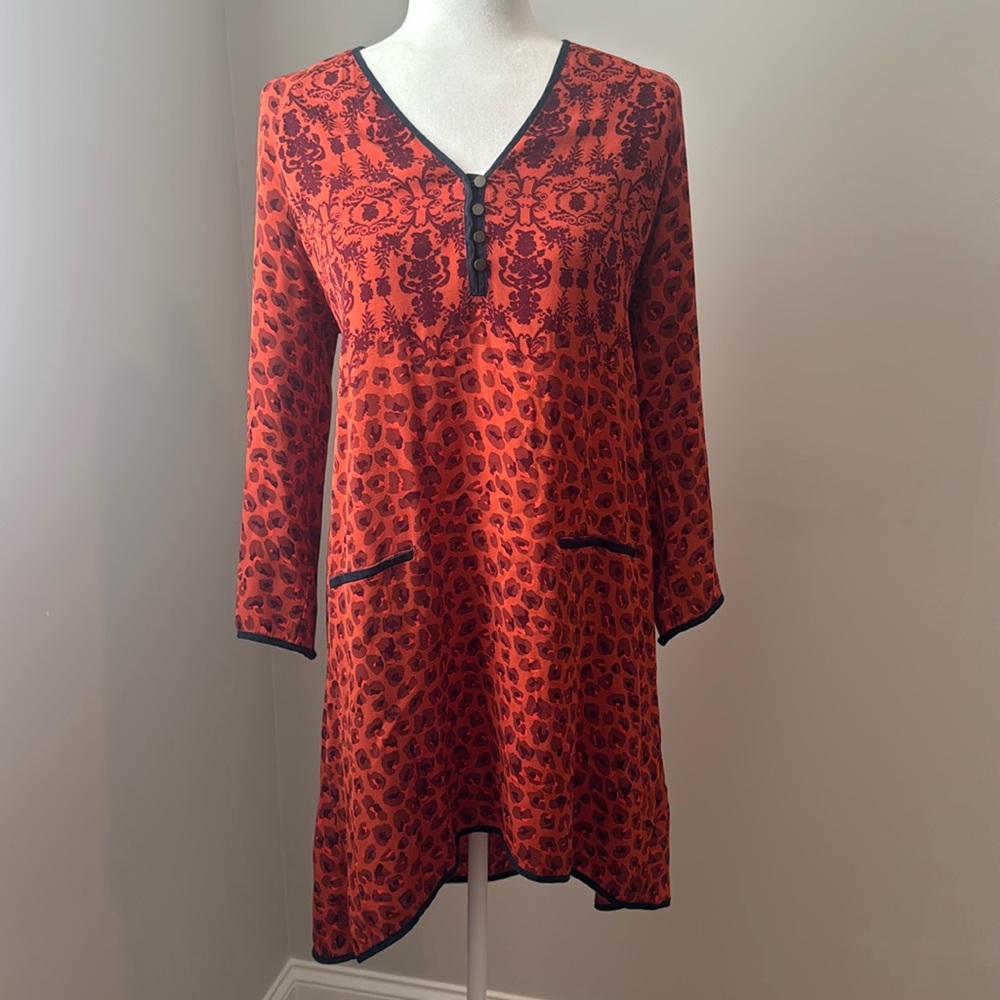 Veronica beard leopard print orange long sleeves dress
